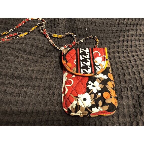 VERA BRADLEY CROSSBODY Bittersweet  CELL PHONE BAG SILVERTONE & FABRIC CHAIN RET - Picture 2 of 13